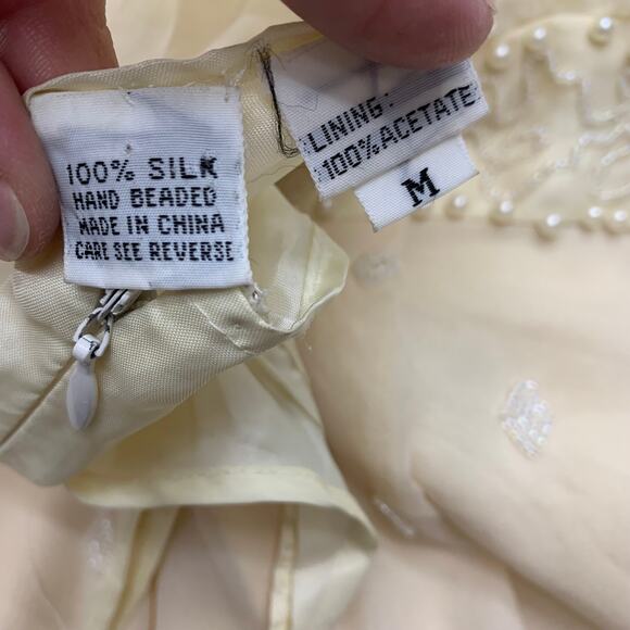 VTG Oleg Cassini Edwardian Silk Dress Wedding Ball Gown Glass Beaded Victorian - Picture 5 of 16